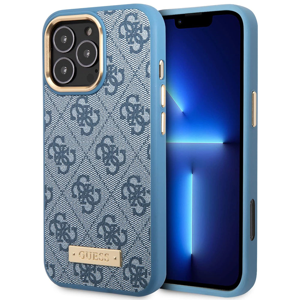MagSafe hoesje voor Apple iPhone 16 Pro, Guess, 4G Logo Plate, Blauw
