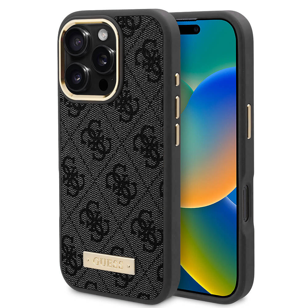 MagSafe hoesje voor Apple iPhone 16 Pro, Guess, 4G Logo Plate, Zwart