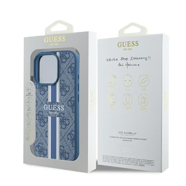 MagSafe Case for Apple iPhone 16 Pro, Guess, 4G Printed Stripes, Blue