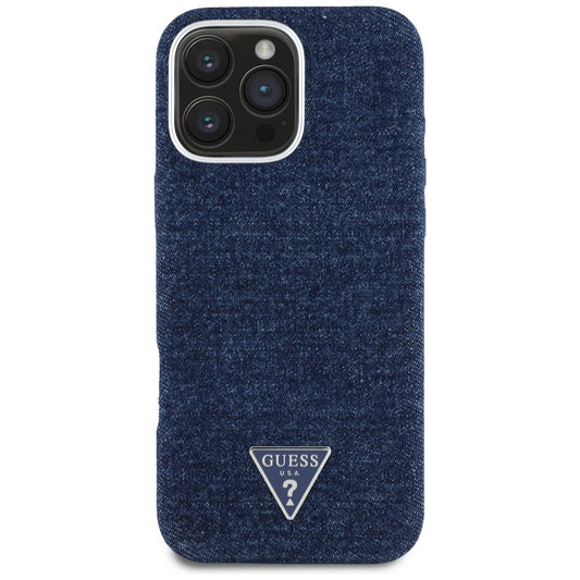 MagSafe hoesje voor Apple iPhone 16 Pro, Guess, Denim Triangle Logo, Blauw