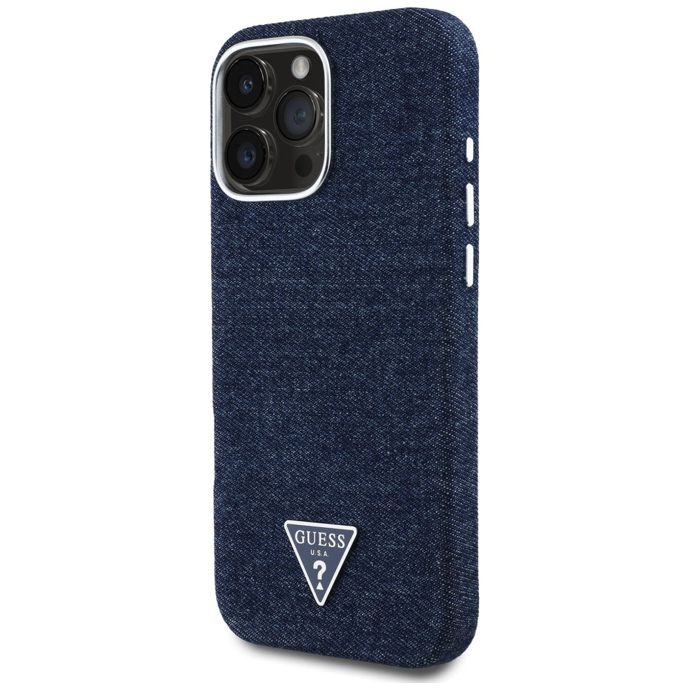 MagSafe hoesje voor Apple iPhone 16 Pro, Guess, Denim Triangle Logo, Blauw