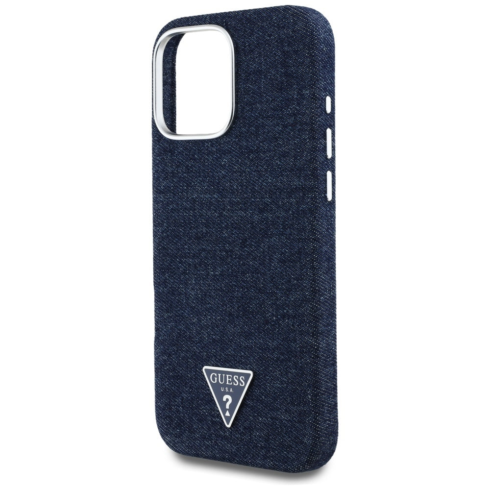 MagSafe hoesje voor Apple iPhone 16 Pro, Guess, Denim Triangle Logo, Blauw