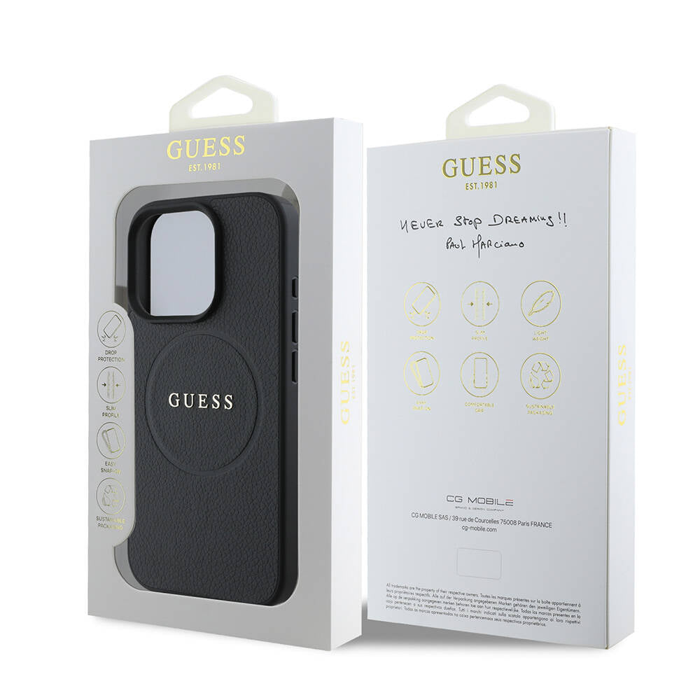 MagSafe hoes voor Apple iPhone 16 Pro, Guess, Grained Gold Ring, Zwart
