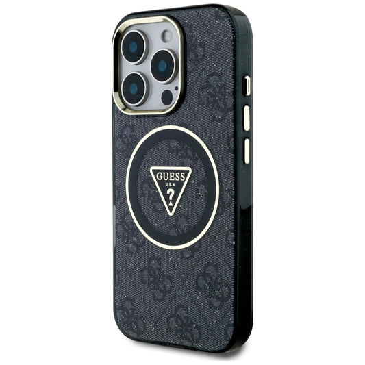 MagSafe hoesje voor Apple iPhone 16 Pro, Guess, IML Glitter 4G Circle Triangle, Zwart