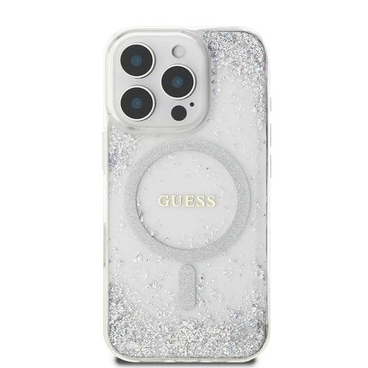 MagSafe hoesje voor Apple iPhone 16 Pro, Guess, IML Glitter Gradient, Zilverkleurig