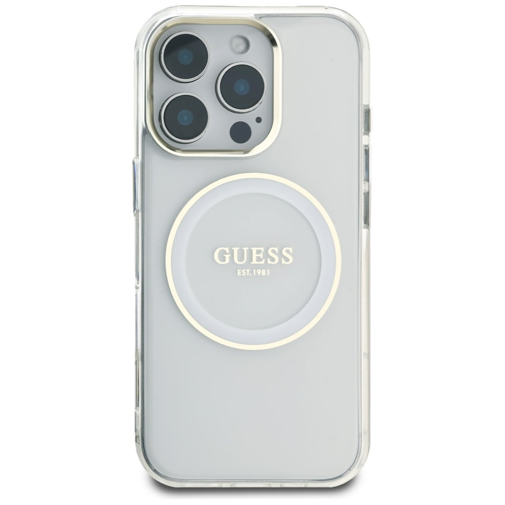 MagSafe hoesje voor Apple iPhone 16 Pro, Guess, IML Metal Colored Circle, Wit