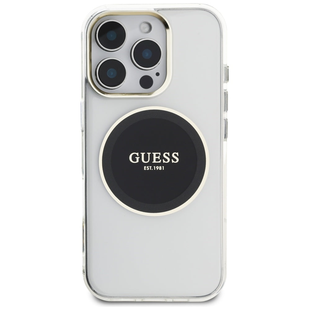 MagSafe hoesje voor Apple iPhone 16 Pro, Guess, IML Metal Colored Circle, Zwart
