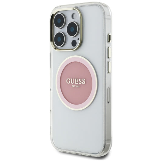 MagSafe hoesje voor Apple iPhone 16 Pro, Guess, IML Metal Colored Circle, Roze
