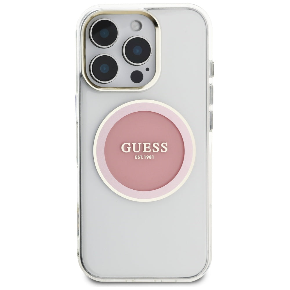 MagSafe hoesje voor Apple iPhone 16 Pro, Guess, IML Metal Colored Circle, Roze