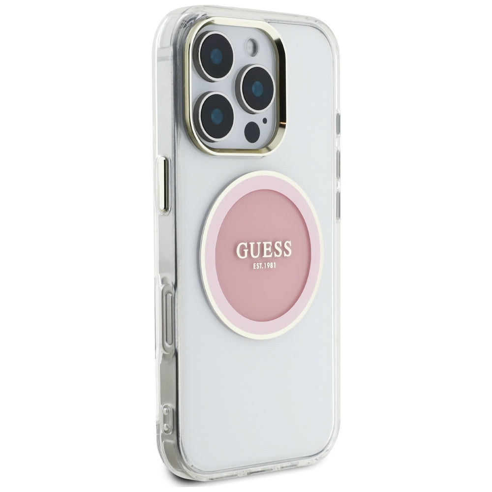 MagSafe hoesje voor Apple iPhone 16 Pro, Guess, IML Metal Colored Circle, Roze