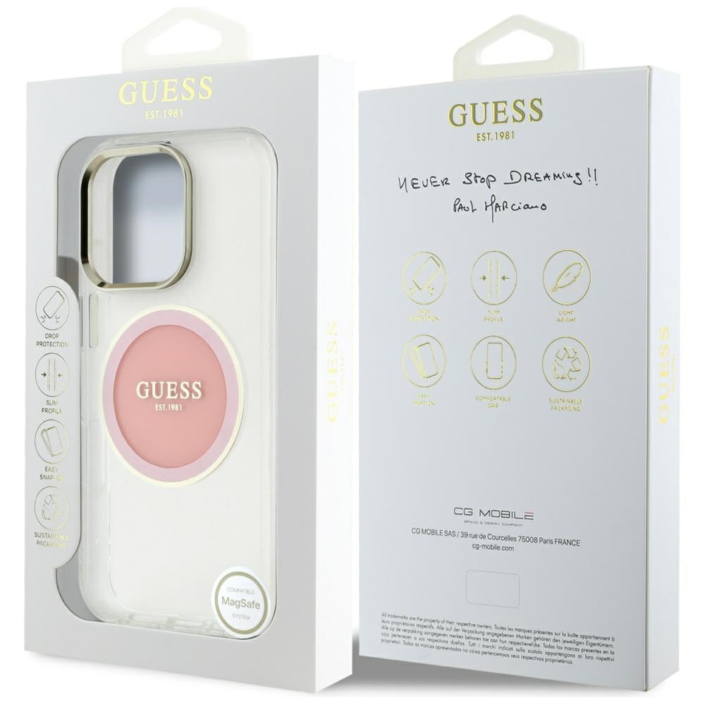 MagSafe hoesje voor Apple iPhone 16 Pro, Guess, IML Metal Colored Circle, Roze