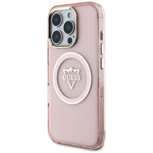 MagSafe hoesje voor Apple iPhone 16 Pro, Guess, IML Metal Mountain Logo, Roze