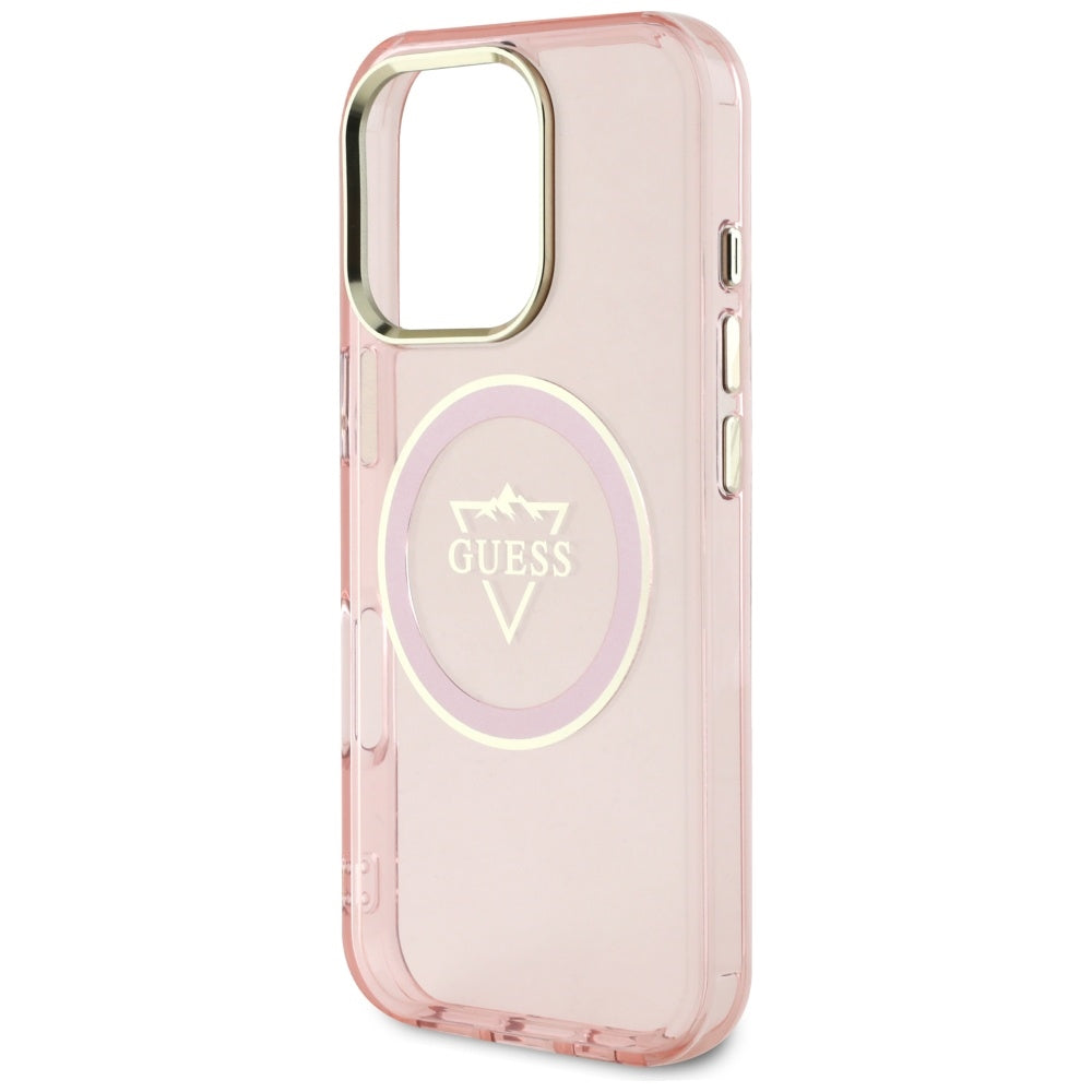 MagSafe Case for Apple iPhone 16 Pro, Guess, IML Metal Mountain Logo, Pink