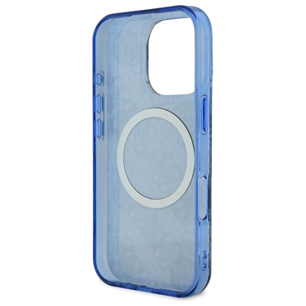MagSafe-hoesje voor Apple iPhone 16 Pro, Guess, IML Peony op 4G-achtergrond, Blauw