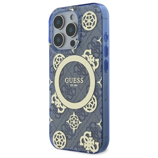 MagSafe-hoesje voor Apple iPhone 16 Pro, Guess, IML Peony op 4G-achtergrond, Blauw