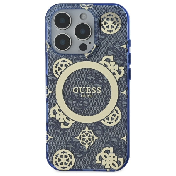 MagSafe-hoesje voor Apple iPhone 16 Pro, Guess, IML Peony op 4G-achtergrond, Blauw