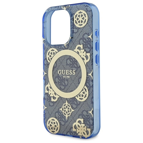 MagSafe-hoesje voor Apple iPhone 16 Pro, Guess, IML Peony op 4G-achtergrond, Blauw