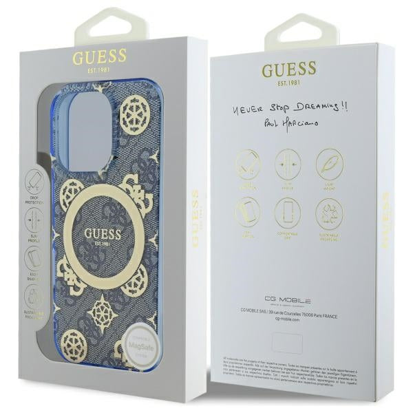 MagSafe-hoesje voor Apple iPhone 16 Pro, Guess, IML Peony op 4G-achtergrond, Blauw