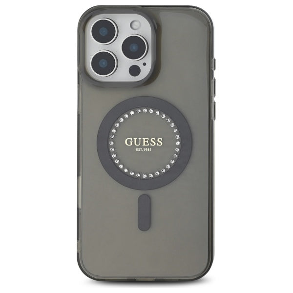 MagSafe Case for Apple iPhone 16 Pro, Guess, IML Rhinestone, Black