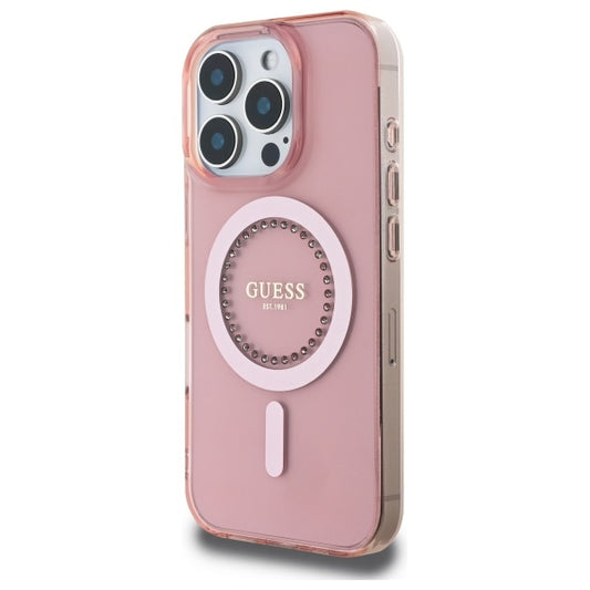 MagSafe hoesje voor Apple iPhone 16 Pro, Guess, IML Rhinestone, Roze