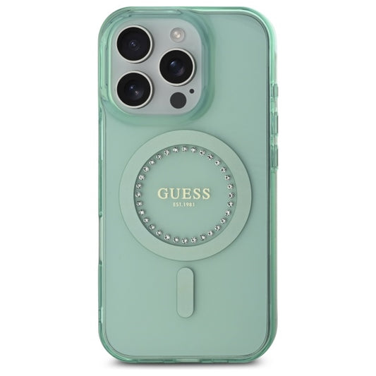 MagSafe hoesje voor Apple iPhone 16 Pro, Guess, IML Rhinestone, Groen