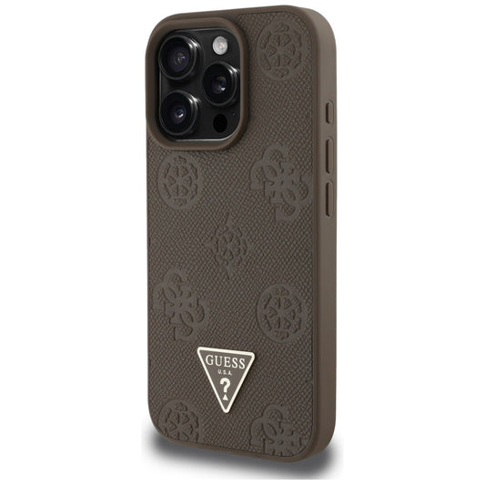 MagSafe hoesje voor Apple iPhone 16 Pro, Guess, Peony Grained Hot Stamp Triangle, Bruin
