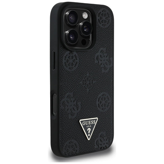 MagSafe hoesje voor Apple iPhone 16 Pro, Guess, Peony Grained Hot Stamp Triangle, Zwart
