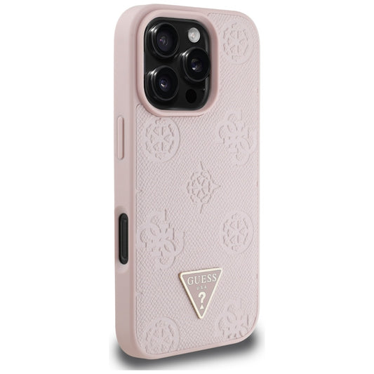 MagSafe hoesje voor Apple iPhone 16 Pro, Guess, Peony Grained Hot Stamp Triangle, Roze