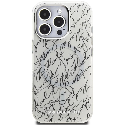 MagSafe hoesje voor Apple iPhone 16 Pro, Karl Lagerfeld, IML Karl Script Pattern, Wit