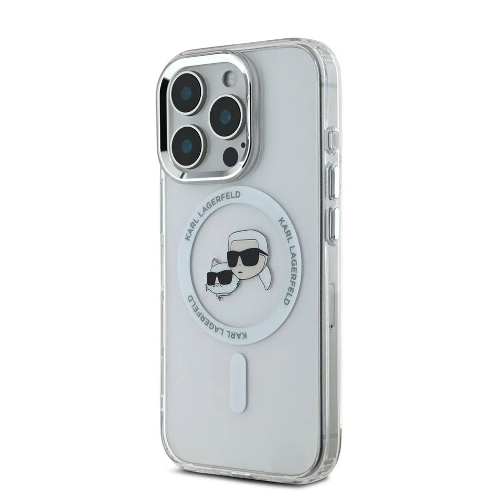 MagSafe hoes voor Apple iPhone 16 Pro, Karl Lagerfeld, IML Metal Karl & Choupette's Heads, Wit