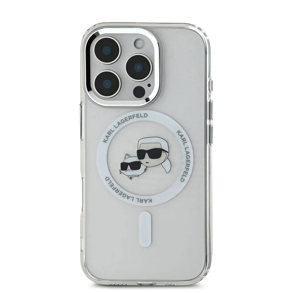 MagSafe hoes voor Apple iPhone 16 Pro, Karl Lagerfeld, IML Metal Karl & Choupette's Heads, Wit