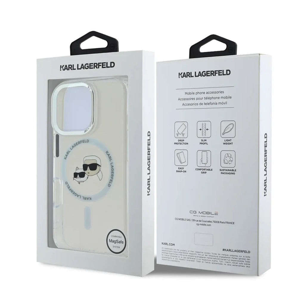 MagSafe hoes voor Apple iPhone 16 Pro, Karl Lagerfeld, IML Metal Karl & Choupette's Heads, Wit