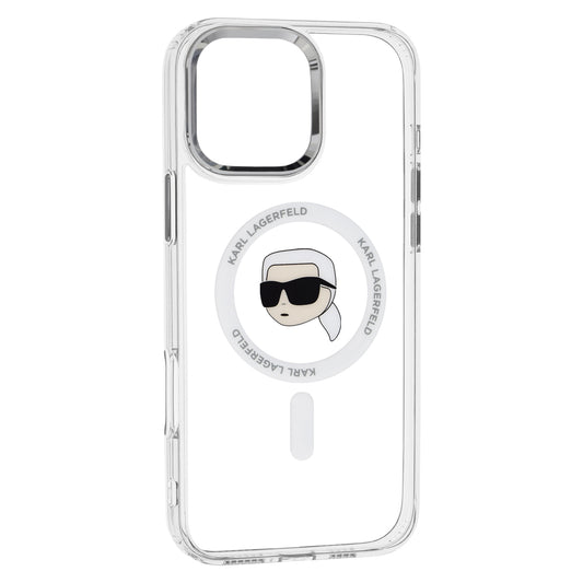 MagSafe hoesje voor Apple iPhone 16 Pro, Karl Lagerfeld, IML Metal Karl's Head, Wit