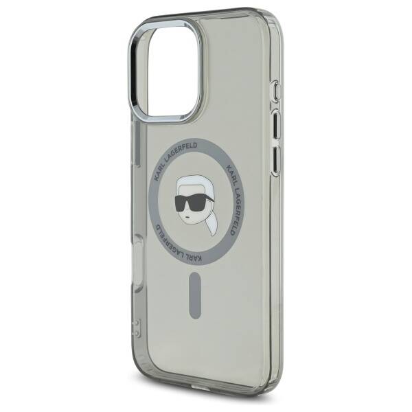 MagSafe hoes voor Apple iPhone 16 Pro, Karl Lagerfeld, IML Metal Karl's Head, Zwart
