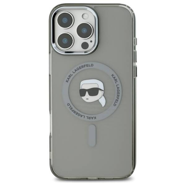 MagSafe hoes voor Apple iPhone 16 Pro, Karl Lagerfeld, IML Metal Karl's Head, Zwart