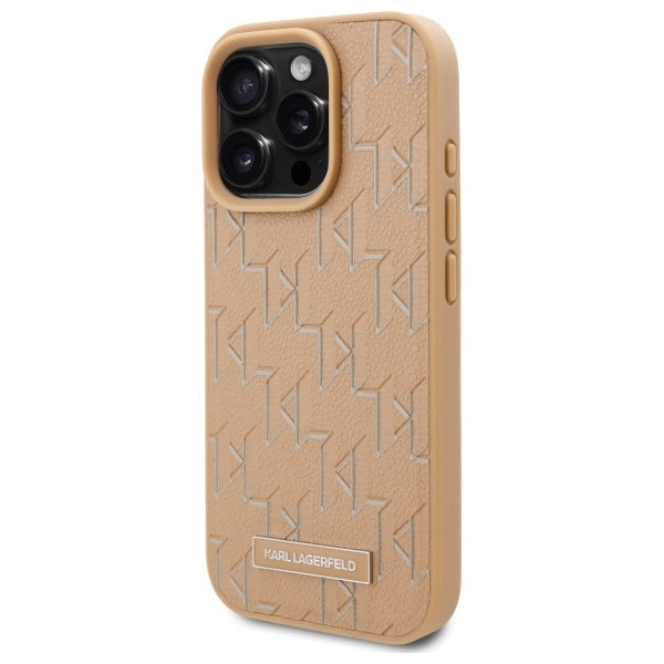 MagSafe hoes voor Apple iPhone 16 Pro, Karl Lagerfeld, Monogram Metalen Logo, Beige