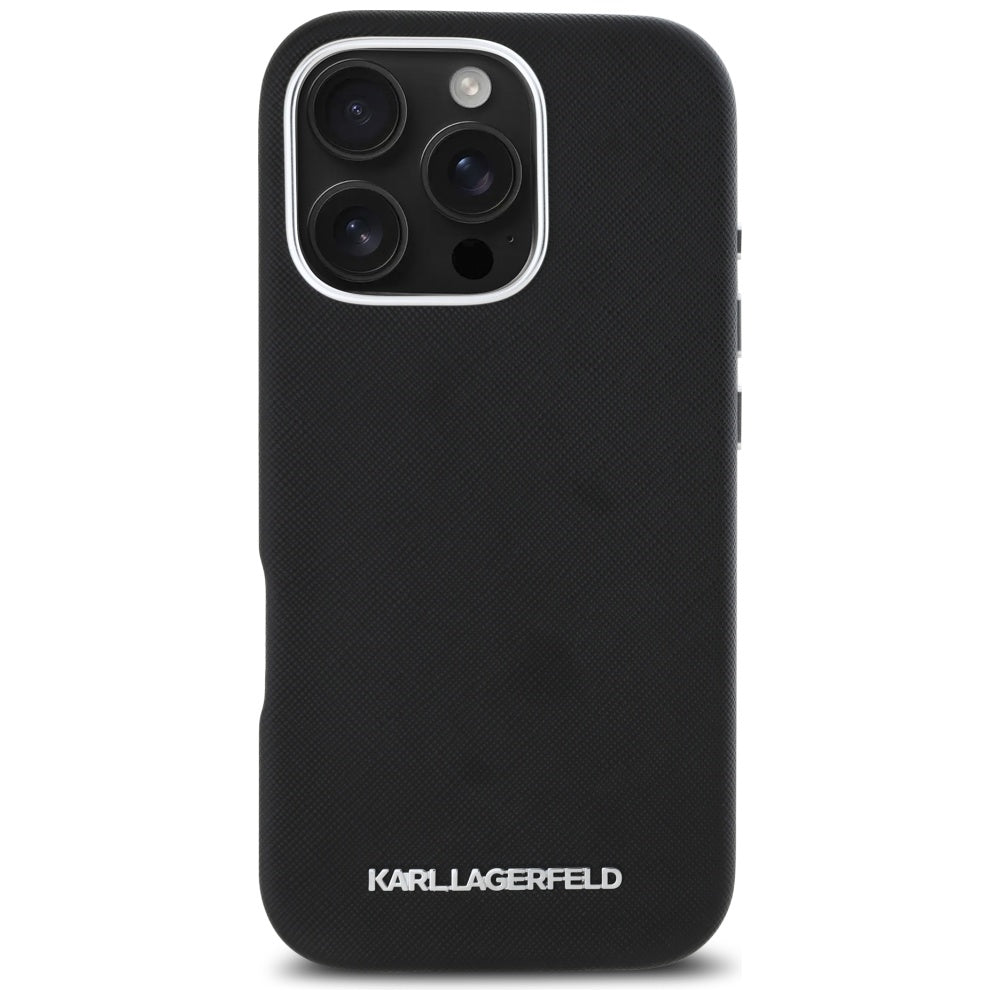 MagSafe hoes voor Apple iPhone 16 Pro, Karl Lagerfeld, Saffiano Volledig Omhuld Verlengd Metalen Logo, Zwart