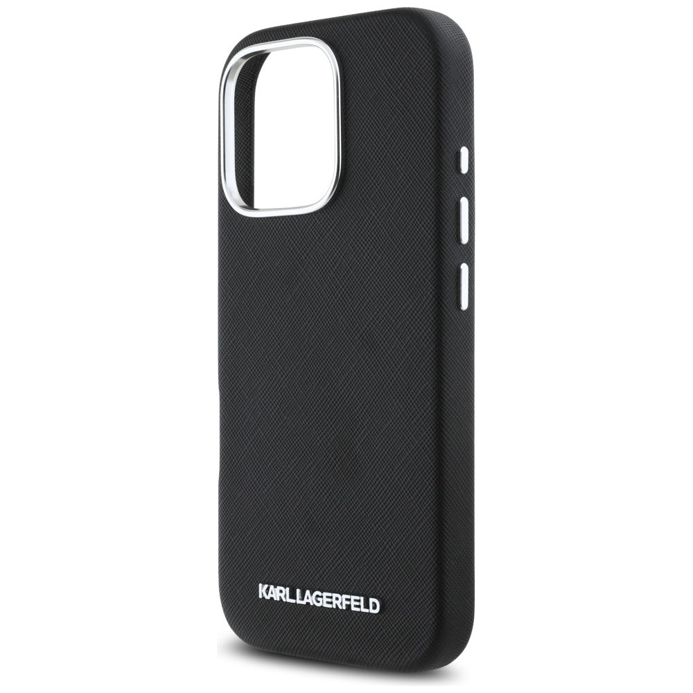 MagSafe hoes voor Apple iPhone 16 Pro, Karl Lagerfeld, Saffiano Volledig Omhuld Verlengd Metalen Logo, Zwart