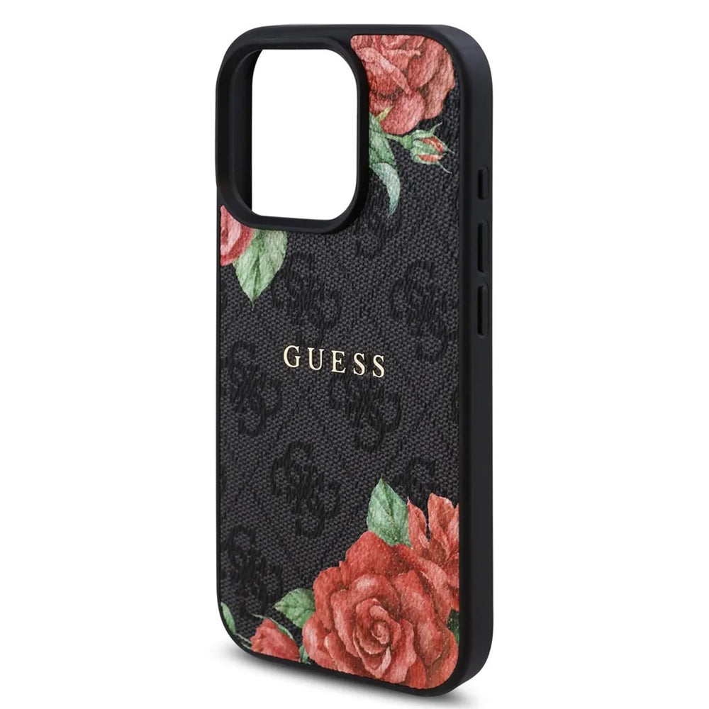 MagSafe hoesje voor Apple iPhone 16 Pro Max, Guess, 4G Flowers Print, Zwart