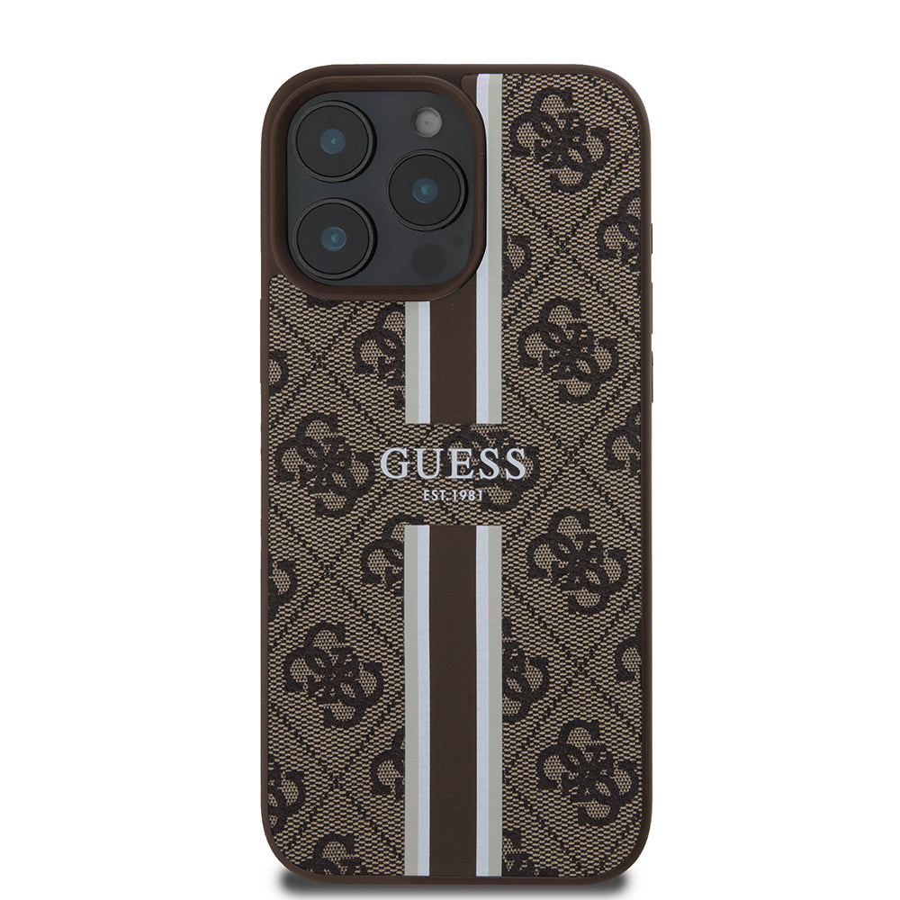 MagSafe Case for Apple iPhone 16 Pro Max, Guess, 4G Printed Stripes, Brown