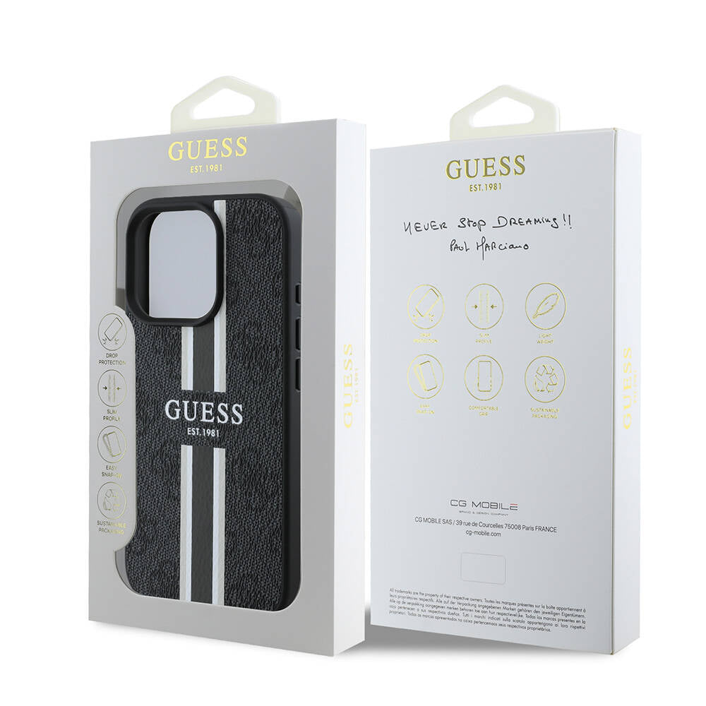 MagSafe hoesje voor Apple iPhone 16 Pro Max, Guess, 4G Printed Stripes, Zwart