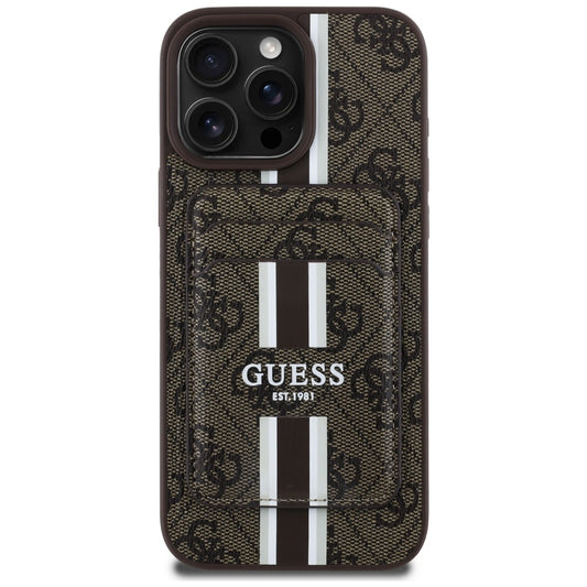 MagSafe hoesje voor Apple iPhone 16 Pro Max, Guess, Cardslot 4G Stripes, Bruin