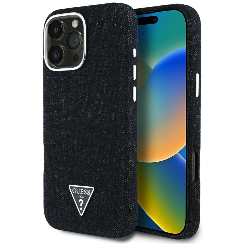 MagSafe hoesje voor Apple iPhone 16 Pro Max, Guess, Denim Triangle Logo, Zwart