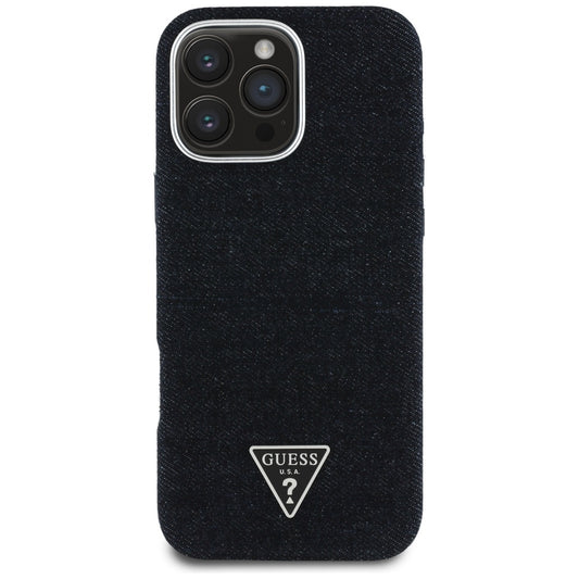 MagSafe hoesje voor Apple iPhone 16 Pro Max, Guess, Denim Triangle Logo, Zwart