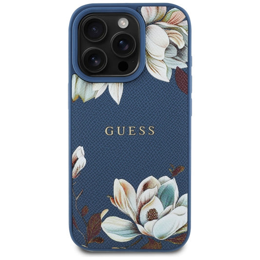 MagSafe hoes voor Apple iPhone 16 Pro Max, Guess, Grained Flowers, Blauw