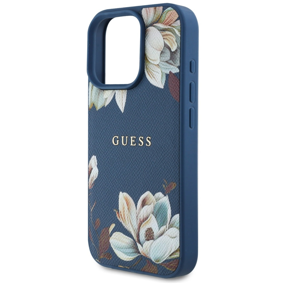 MagSafe hoes voor Apple iPhone 16 Pro Max, Guess, Grained Flowers, Blauw