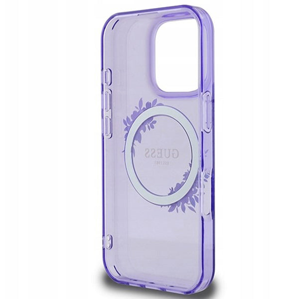 MagSafe Case for Apple iPhone 16 Pro Max, Guess, IML Flowers Wreath, Purple