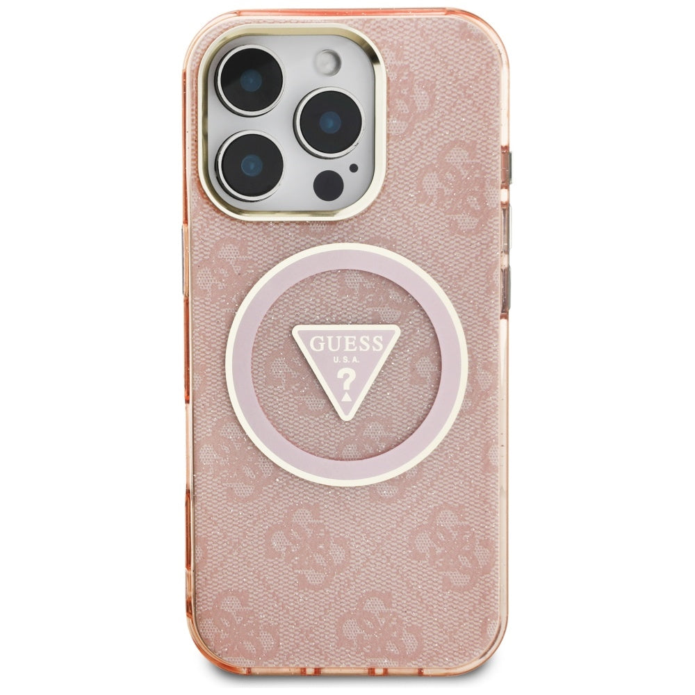 MagSafe hoesje voor Apple iPhone 16 Pro Max, Guess, IML Glitter 4G Circle Triangle, Roze