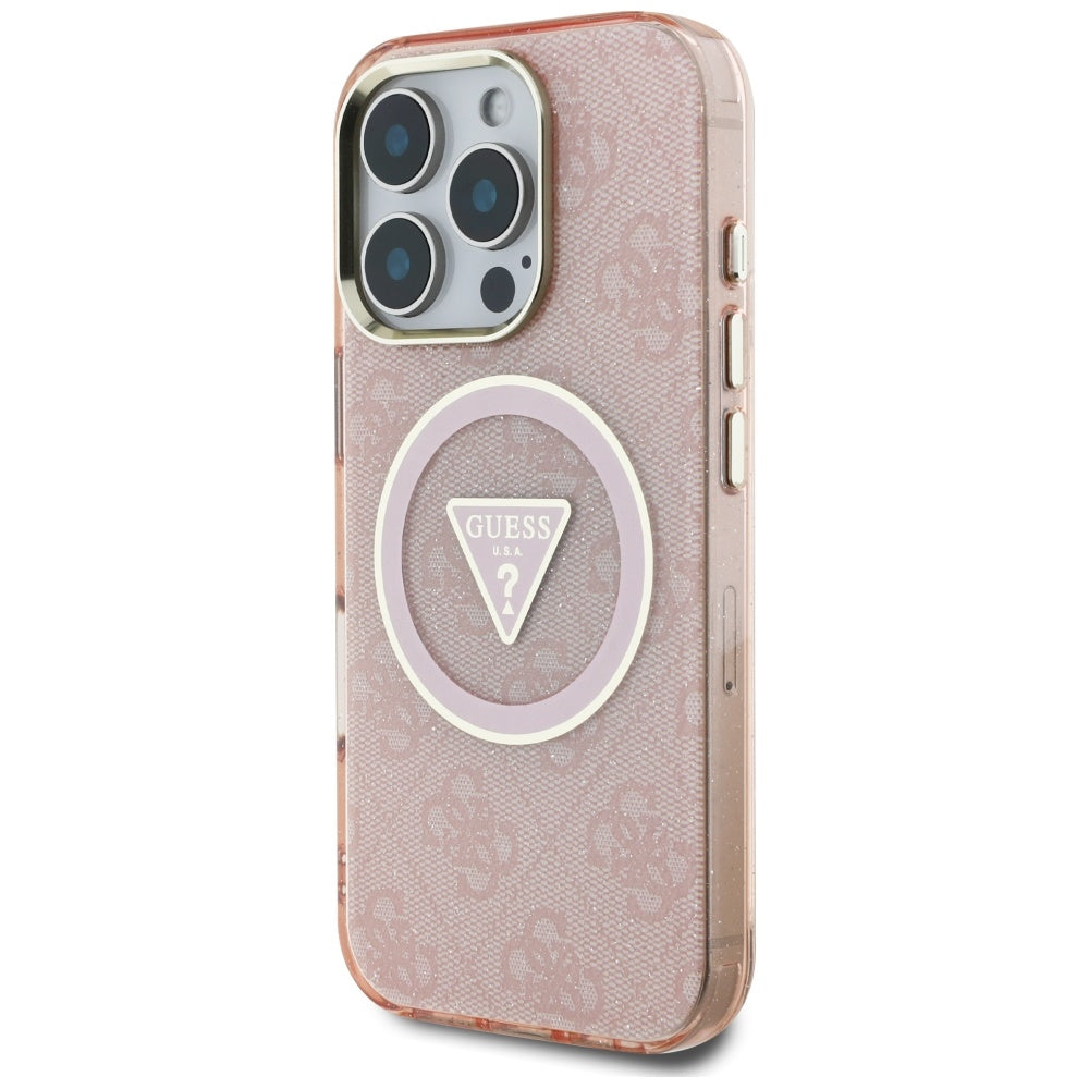 MagSafe hoesje voor Apple iPhone 16 Pro Max, Guess, IML Glitter 4G Circle Triangle, Roze