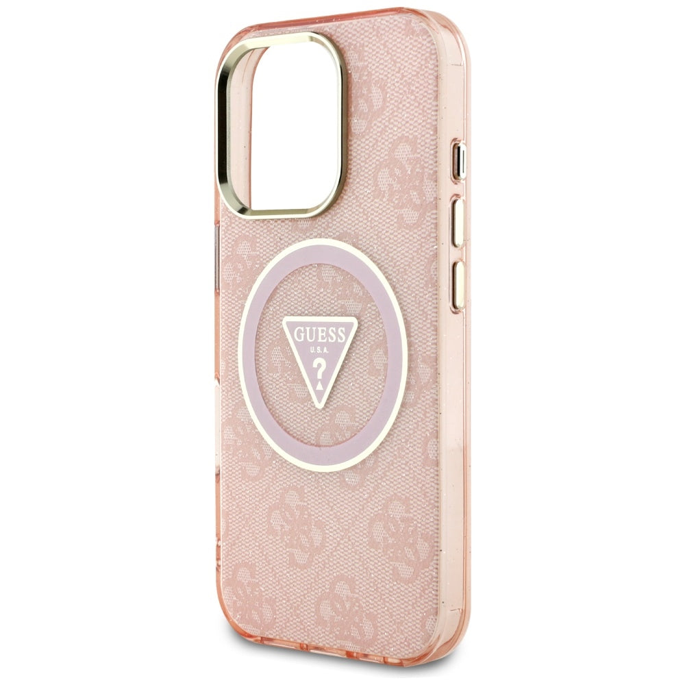 MagSafe hoesje voor Apple iPhone 16 Pro Max, Guess, IML Glitter 4G Circle Triangle, Roze